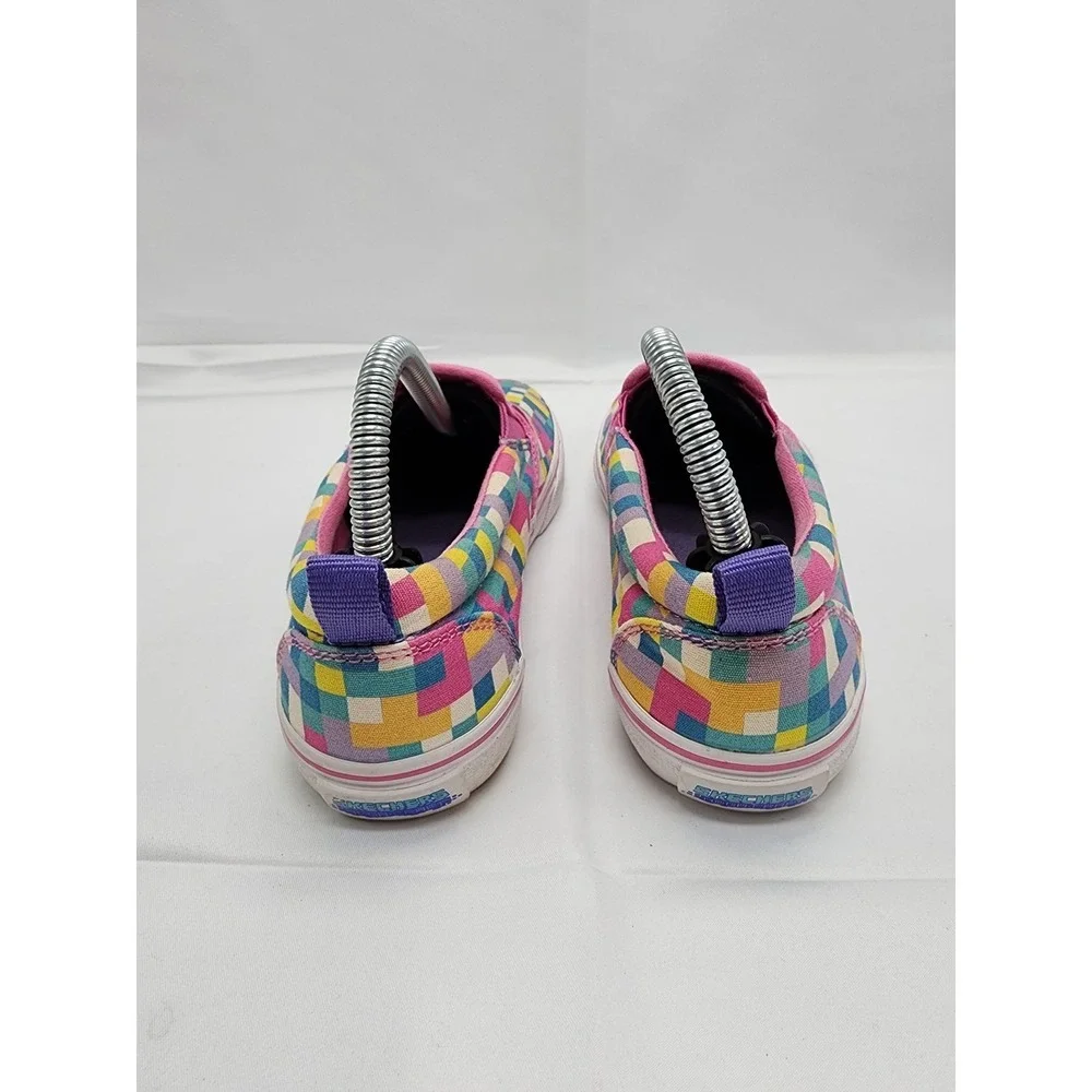 Skechers Slip On Canvas Shoes Kids Size 2 Rainbow Pixel Print Casual Used